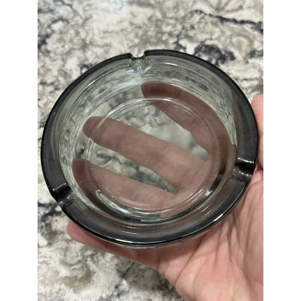 Vintage Smoky Gray Round Glass Ashtray 3 Slot 4.5